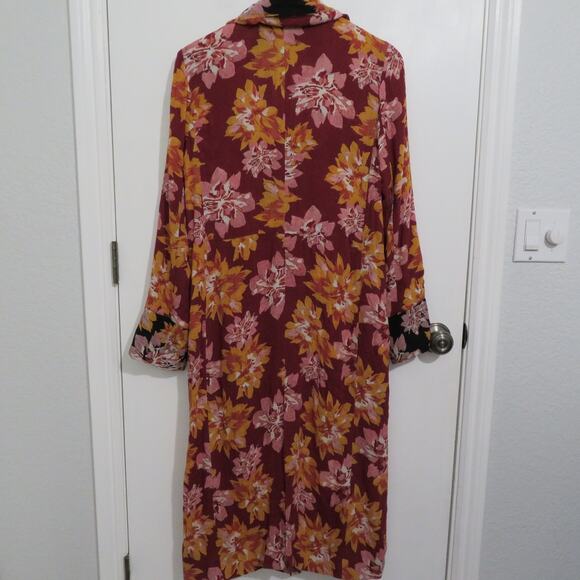 Free People Womens Sz S Cranberry Combo Niya Jacket Duster Floral Long Line - Picture 2 of 6